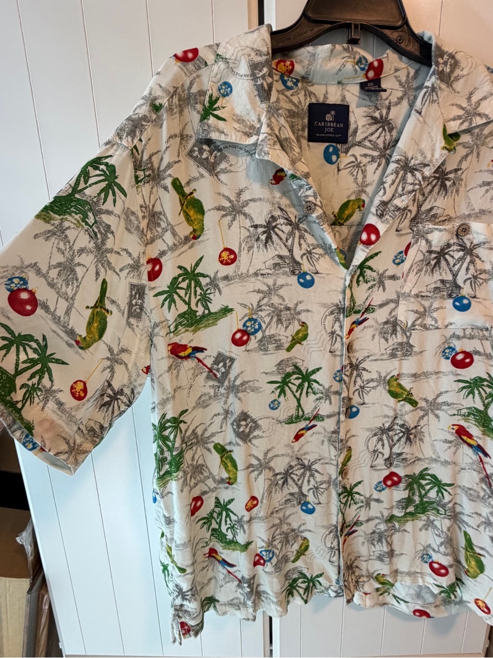 Caribbean Joe Men's 2XL Christmas Hawaiian Shirt Tropical Parrots Palm Trees